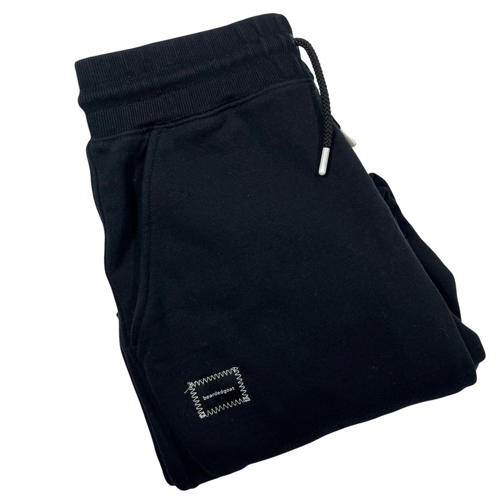 Bearded Goat Joggers Mens Medium Black Fleece Drawstring Tapered Sweatpants